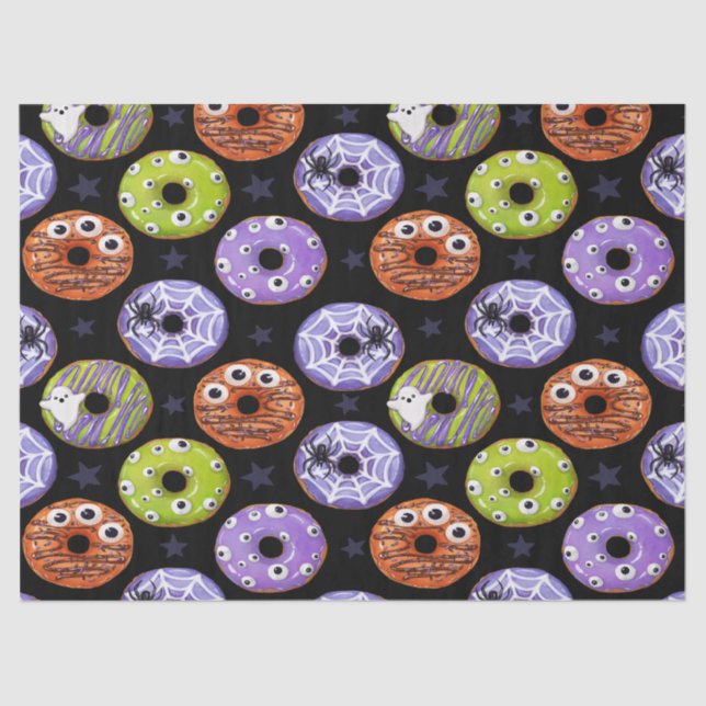 Halloween Donuts Pattern. Scary Donut Pattern. Tissue Paper (Front)