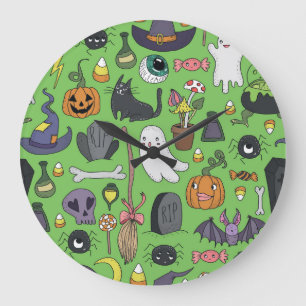 Halloween Doodle: Cute Seamless Concept Large Clock