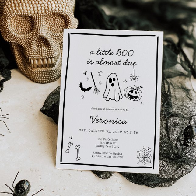 Halloween Doodle Gender Neutral Baby Shower Invitation (Cute Halloween Baby Shower Invite)