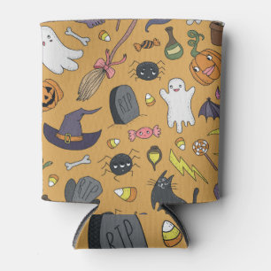 Halloween Doodle Objects Seamless Pattern Can Cooler