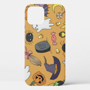 Halloween Doodle Objects Seamless Pattern iPhone 12 Case