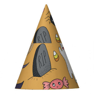 Halloween Doodle Objects Seamless Pattern Party Hat