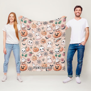 Halloween Doodle Pattern with Ghosts & Pumpkins 2 Fleece Blanket