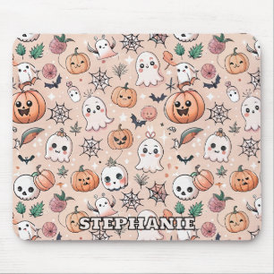 Halloween Doodle Pattern with Ghosts & Pumpkins 2 Mouse Pad
