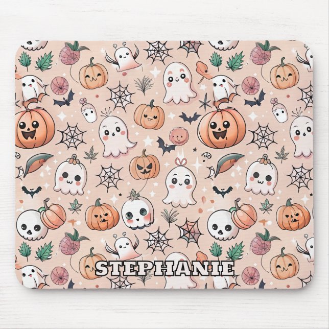 Halloween Doodle Pattern with Ghosts & Pumpkins 2 Mouse Pad (Front)