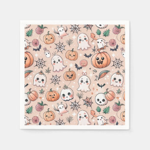 Halloween Doodle Pattern with Ghosts & Pumpkins 2 Napkin