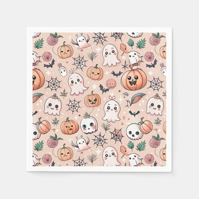Halloween Doodle Pattern with Ghosts & Pumpkins 2 Napkin (Front)