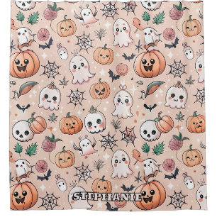 Halloween Doodle Pattern with Ghosts & Pumpkins 2 Shower Curtain