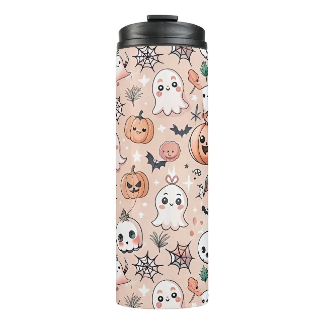 Halloween Doodle Pattern with Ghosts & Pumpkins 2 Thermal Tumbler (Front)