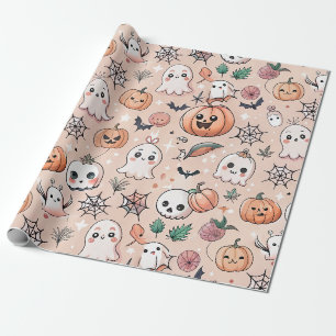 Halloween Doodle Pattern with Ghosts & Pumpkins 2 Wrapping Paper
