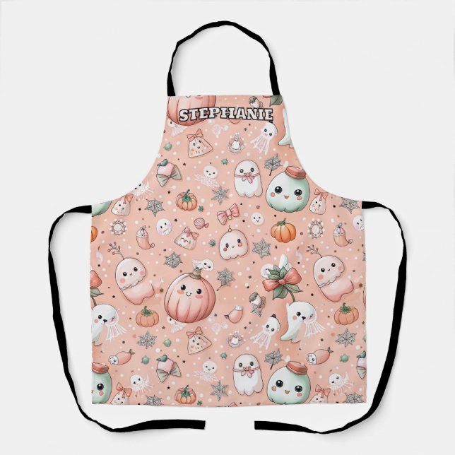 Halloween Doodle Pattern with Ghosts & Pumpkins Apron (Front)