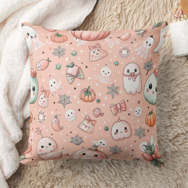 Halloween Doodle Pattern with Ghosts & Pumpkins Cushion (Blanket)