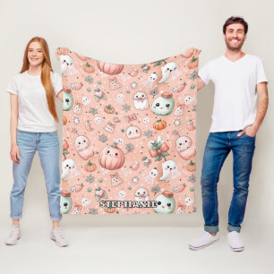Halloween Doodle Pattern with Ghosts & Pumpkins Fleece Blanket
