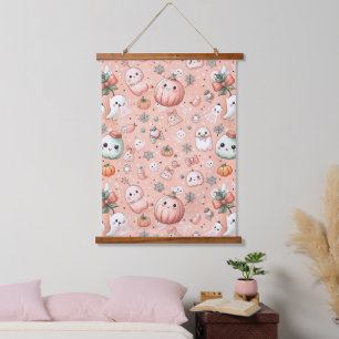 Halloween Doodle Pattern with Ghosts & Pumpkins Hanging Tapestry