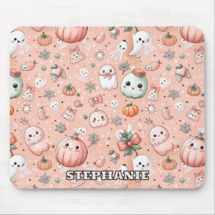 Halloween Doodle Pattern with Ghosts & Pumpkins Mouse Pad