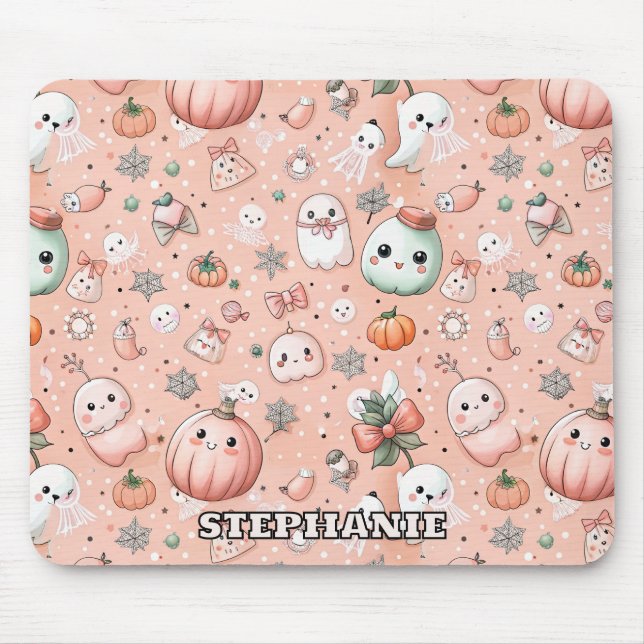 Halloween Doodle Pattern with Ghosts & Pumpkins Mouse Pad (Front)
