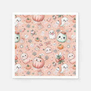 Halloween Doodle Pattern with Ghosts & Pumpkins Napkin