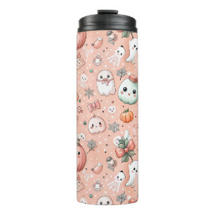Halloween Doodle Pattern with Ghosts & Pumpkins Thermal Tumbler
