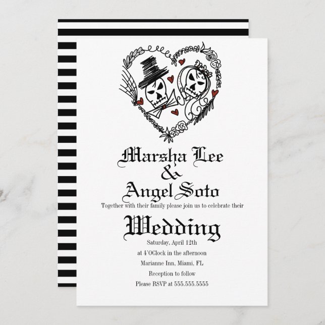 Halloween Doodle Skeleton Couple Wedding Invitation (Front/Back)