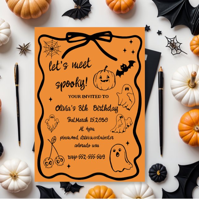halloween doodle spooky season girls birthday  invitation (Creator Uploaded)