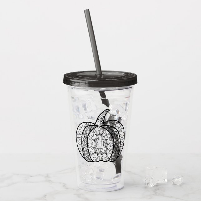 Halloween doodles boho mandala pumpkins Autumn Acrylic Tumbler (Front Ice)