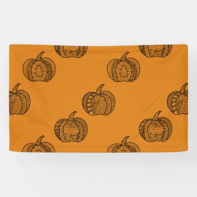 Halloween doodles boho mandala pumpkins Autumn Banner (Horizontal)
