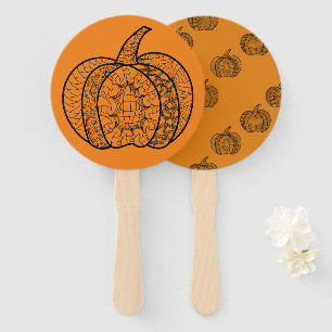 Halloween doodles boho mandala pumpkins Autumn Hand Fan