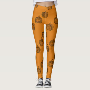 Halloween doodles boho mandala pumpkins Autumn Leggings