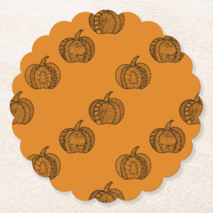 Halloween doodles boho mandala pumpkins Autumn Paper Coaster