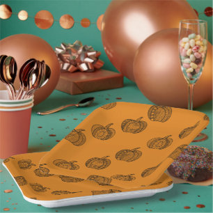 Halloween doodles boho mandala pumpkins Autumn Paper Plate