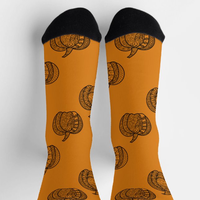 Halloween doodles boho mandala pumpkins Autumn Socks (Top)