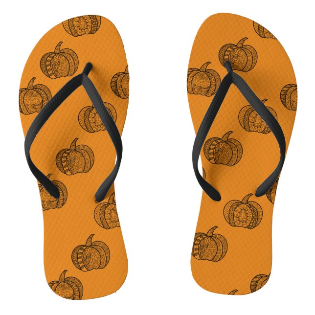Halloween doodles boho mandala pumpkins Autumn Thongs (Footbed)