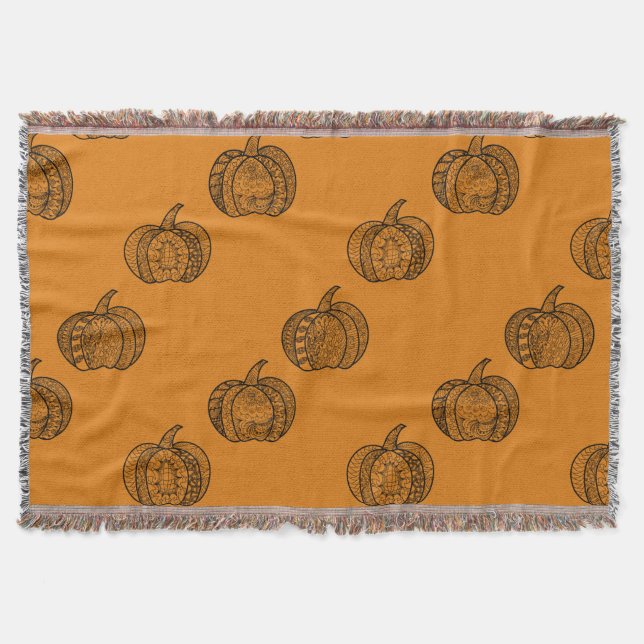 Halloween doodles boho mandala pumpkins Autumn Throw Blanket (Front)