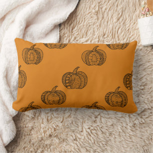 Halloween doodles boho zentangles pumpkins Autumn Lumbar Cushion