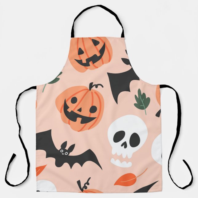 Halloween doodles, pumpkins, bats pattern. apron (Front)