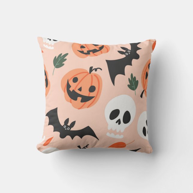 Halloween doodles, pumpkins, bats pattern. cushion (Front)