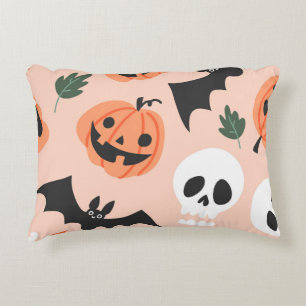 Halloween doodles, pumpkins, bats pattern. decorative cushion