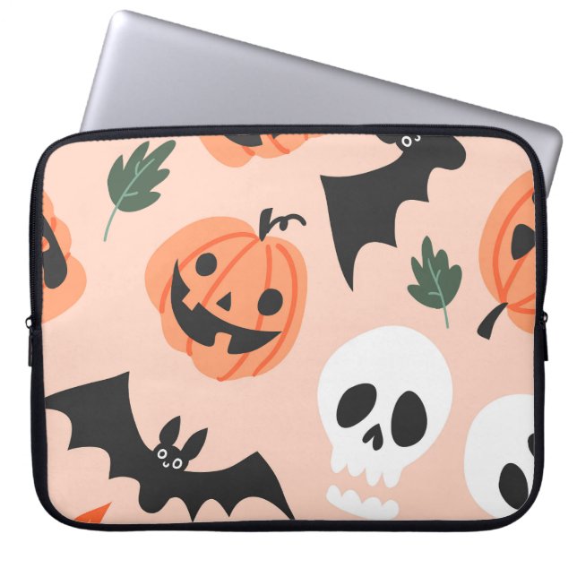Halloween doodles, pumpkins, bats pattern. laptop sleeve (Front)