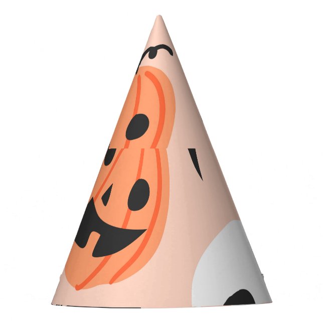 Halloween doodles, pumpkins, bats pattern. party hat (Front)