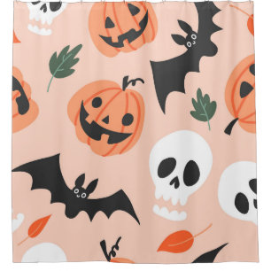 Halloween doodles, pumpkins, bats pattern. shower curtain