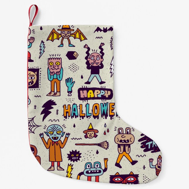 Halloween doodles, wacky cartoon seamless set. small christmas stocking (Front)