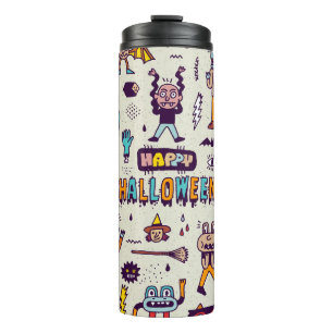 Halloween doodles, wacky cartoon seamless set. thermal tumbler