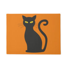 Halloween Doormat with Black Cat