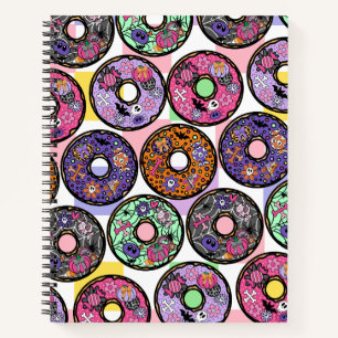 Halloween Doughnuts Pattern with Spooky Toppings Notebook
