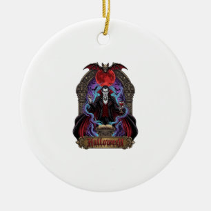Halloween Dracula Red Moon Bats Skull_1 Ceramic Ornament