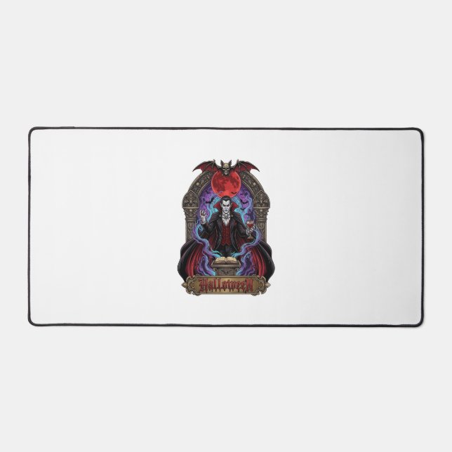 Halloween Dracula Red Moon Bats Skull_1 Desk Mat (Front)