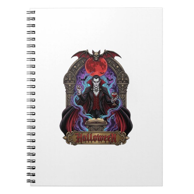 Halloween Dracula Red Moon Bats Skull_1 Notebook (Front)