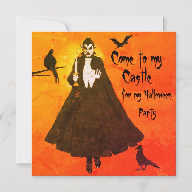Halloween Dracula's Castle  Cloak Candlestick Glow Invitation (Front)