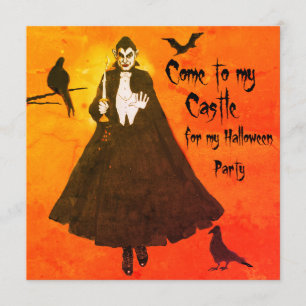 Halloween Dracula's Castle  Cloak Candlestick Glow Invitation