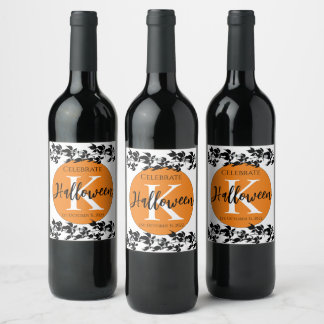 HALLOWEEN DRAGONFLY VINE MONOGRAM WINE LABELS